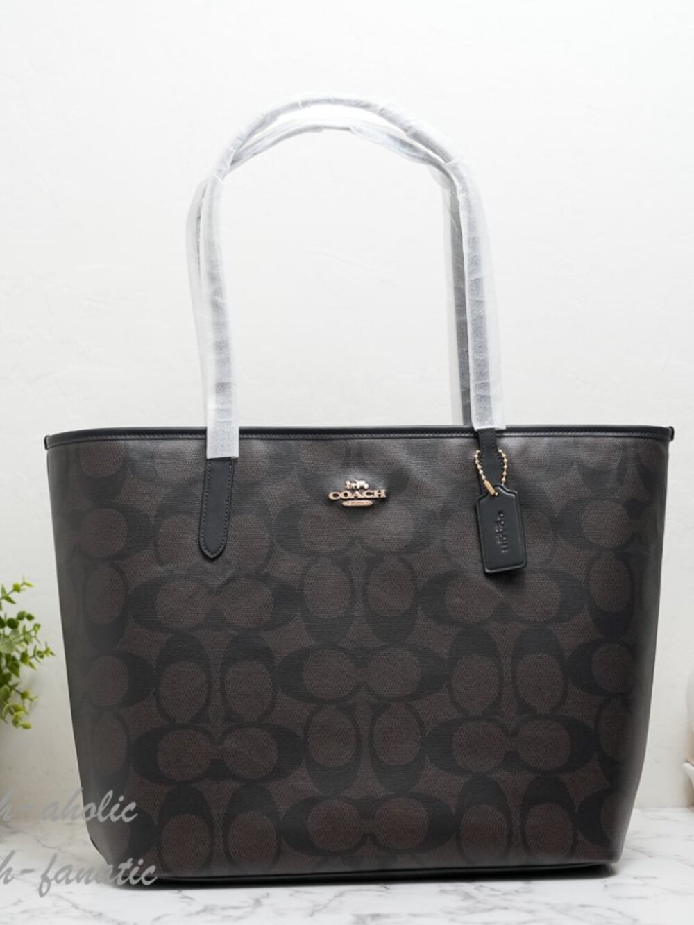 Coach CCD66 Large City Tote Bag In Maxi Signature Canvas Walnut/Black NWT